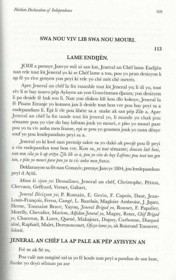 Traduction de L%27acte de l%27indépendance d%27Haïti en créole Haïtie_1