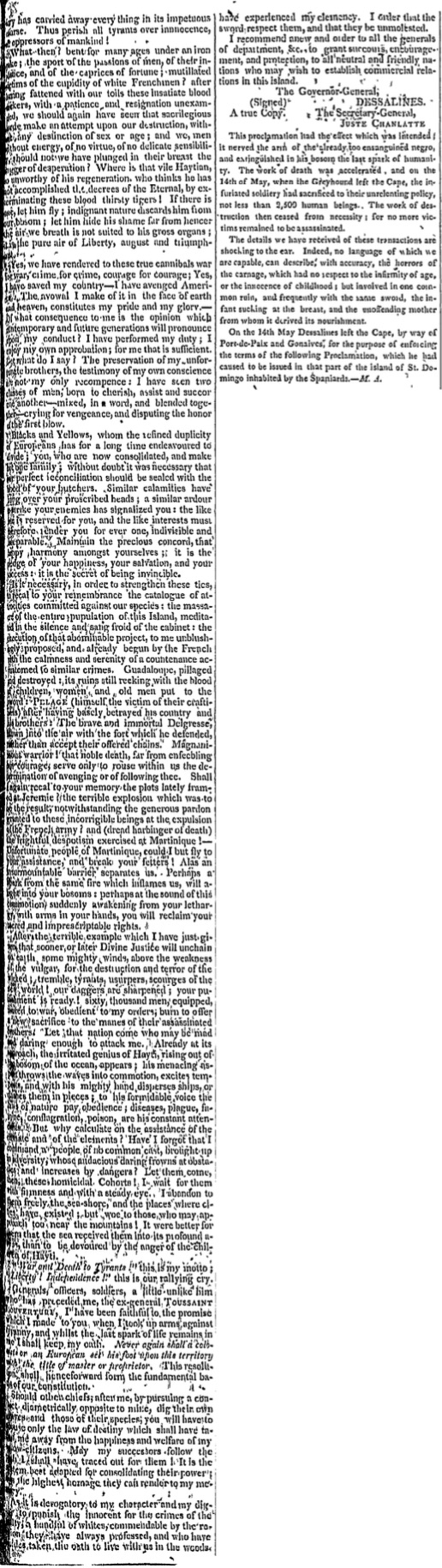 Dessalines Reader, 28 April 1804