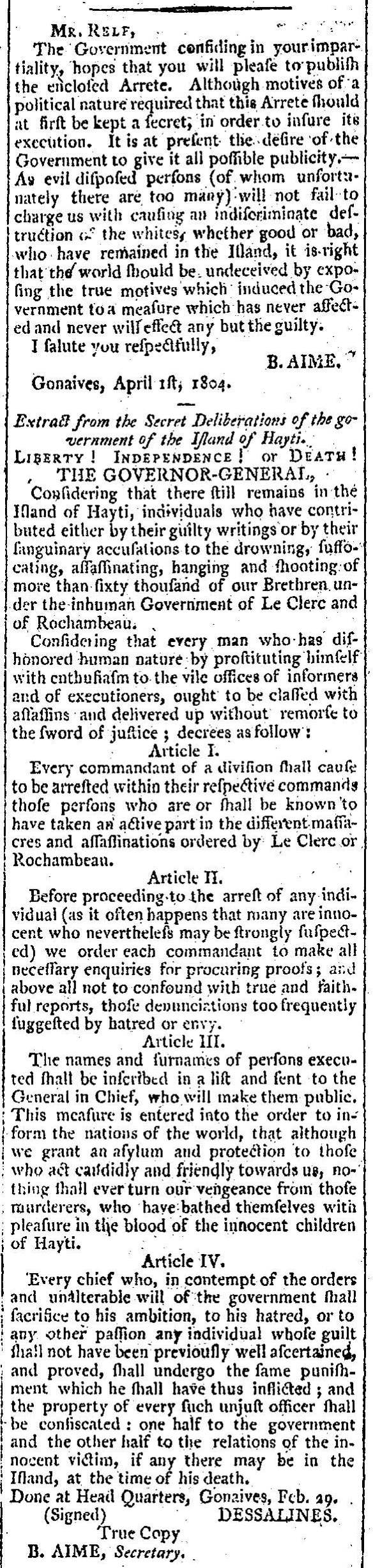 Dessalines Reader, 1 April 1804 (2)